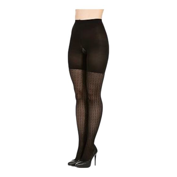 2 Prs Spanx Assets Sara Blakely Textured Wish Bone Shaping Tights Black Size 2 - Picture 16 of 16